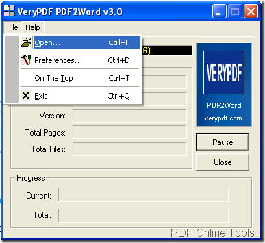 Interface of PDF to Word Converter