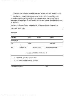 Criminal Background Check Consent for Apartment Rental Form