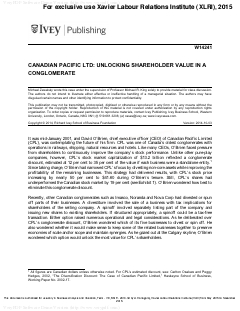 CANADIAN PACIFIC LTD: UNLOCKING SHAREHOLDER VALUE IN A CONGLOMERATE